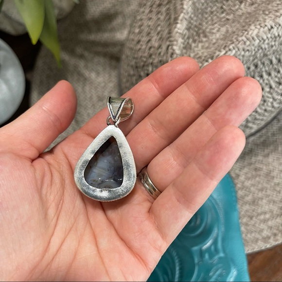 Bloodstone agate 925 sterling silver filigree teardrop pendant gray red neutral - Picture 4 of 5